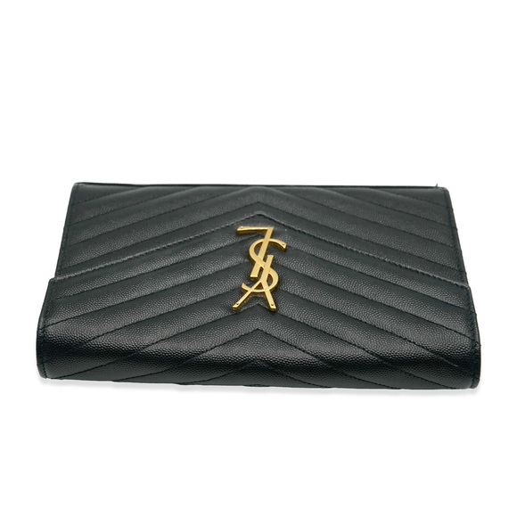 Saint Laurent Black Grain De Poudre Cassandre Envelope Chain Wallet - Picture 5 of 7